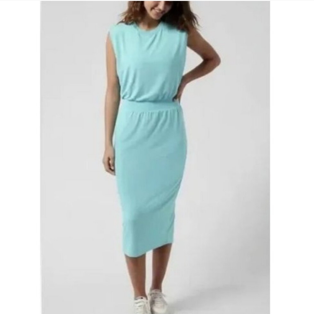Athleta Summer Blue Sleeveless Crew Neck Midi Dress Women's Plus Size 3X NWT